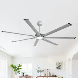 Parrot Uncle - 100" Indsutrial HVLS Extra Large Commercial Ceiling Fan with Light, Aluminum Blades and Remote - Silver
