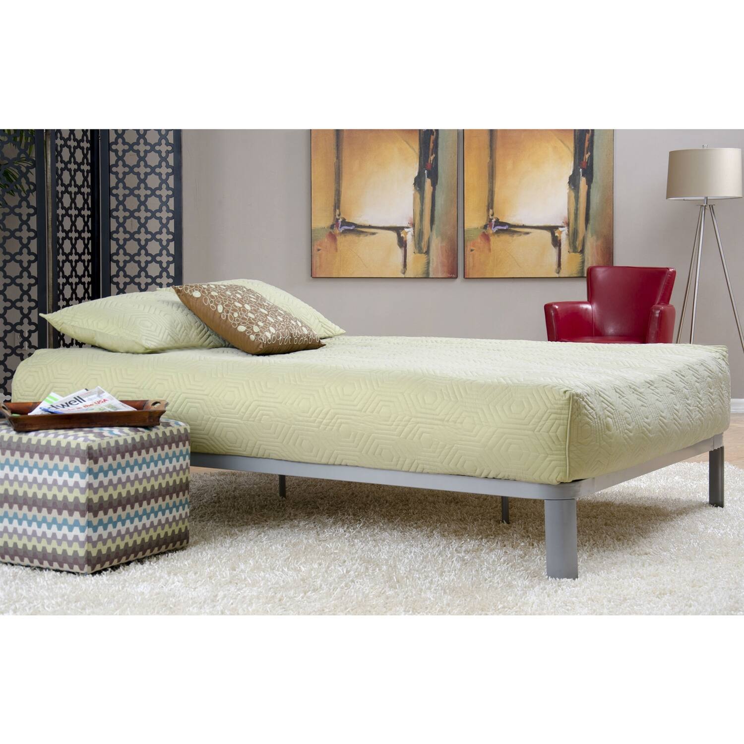 Left. Hivvago - Hivvago Queen size Luna Metal Platform Bed Frame with Wood Slats - Grey.