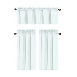 RT Designers Collection - 100% Polyester Gibson Solid 3 PC Kitchen Curtains Valance & Tiers Set 54" x 18" - White
