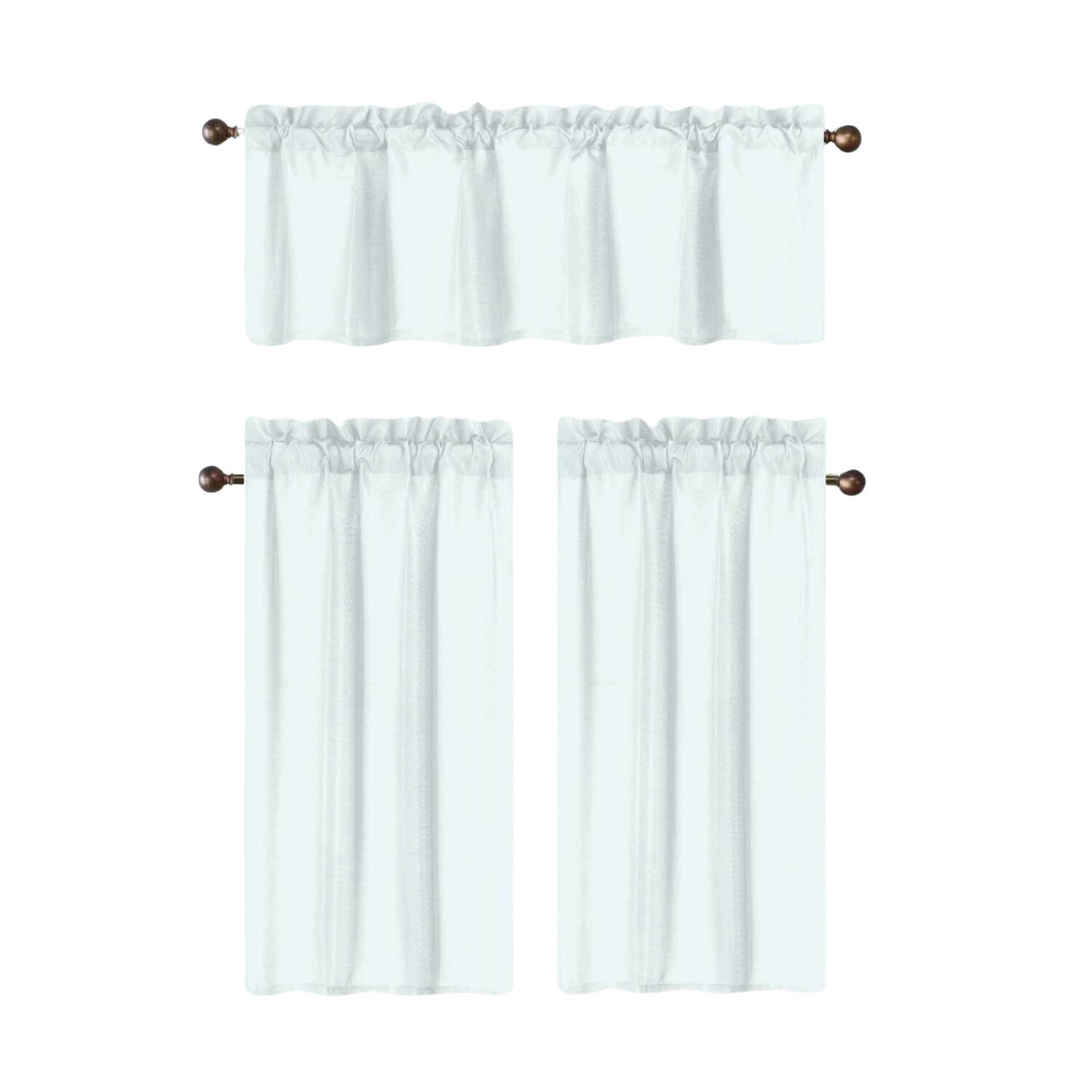 Front. RT Designers Collection - RT Designers Collection 100% Polyester Gibson Solid 3 PC Kitchen Curtains Valance & Tiers Set 54" x 18" White - White.