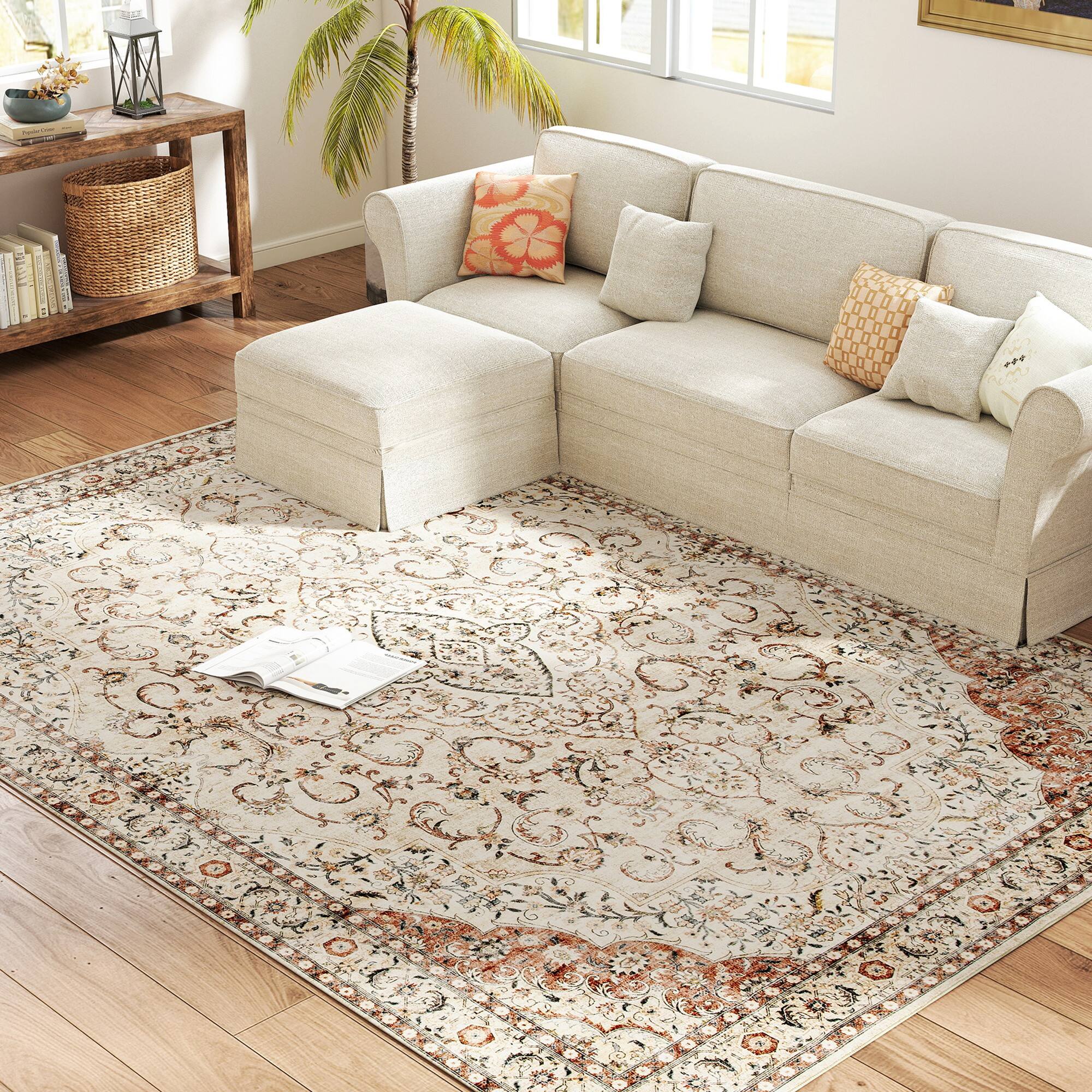 Alt View 7. Homcom - Area Rug 8x10, Machine Washable Non-Slip Classical Floral Print, Mixed-Brown - Mixed Brown.