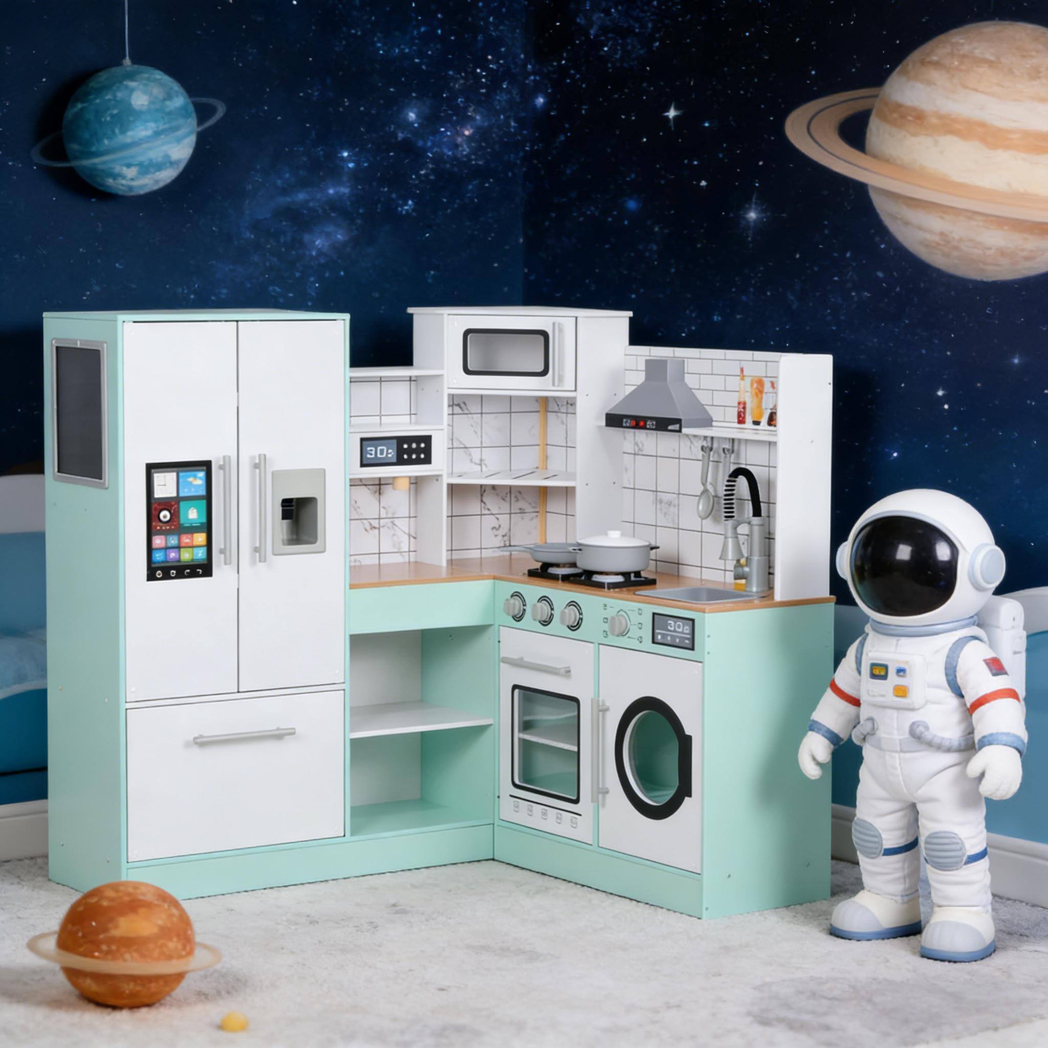 Siljoy - Corner Kids Kitchen Playset, Lights, Sounds, 6 Appliances, 4‑Piece Set, for Ages 3+, Realistic Sink, Storage - Green,White price history on PriceWatchPro