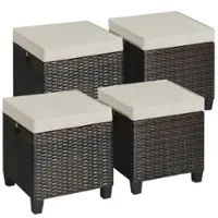 Costway 4PCS Patio Rattan Ottoman Cushioned Seat Foot Rest Coffee Table - Brown - Front_Zoom