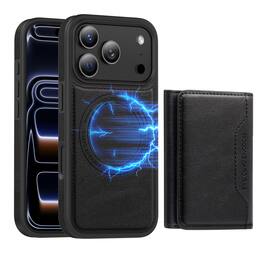 Dteck - Detachable Magnetic Wallet Case for Apple iPhone 17 Pro Max,2-in-1 Shockproof Faux Leather Card Holder Stand Back Cover - Black
