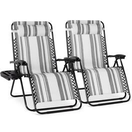 Best Choice Products - Set of 2 Extra Wide Zero Gravity Lounge Chair Recliners w/ Cup Holder - Gray Stripes