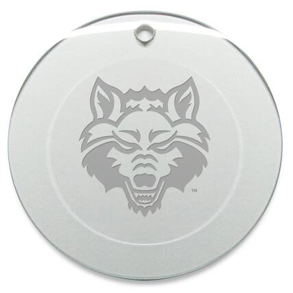 Front. Jardine - Arkansas State Red Wolves 3'' Glass Round Ornament - Multicolor.