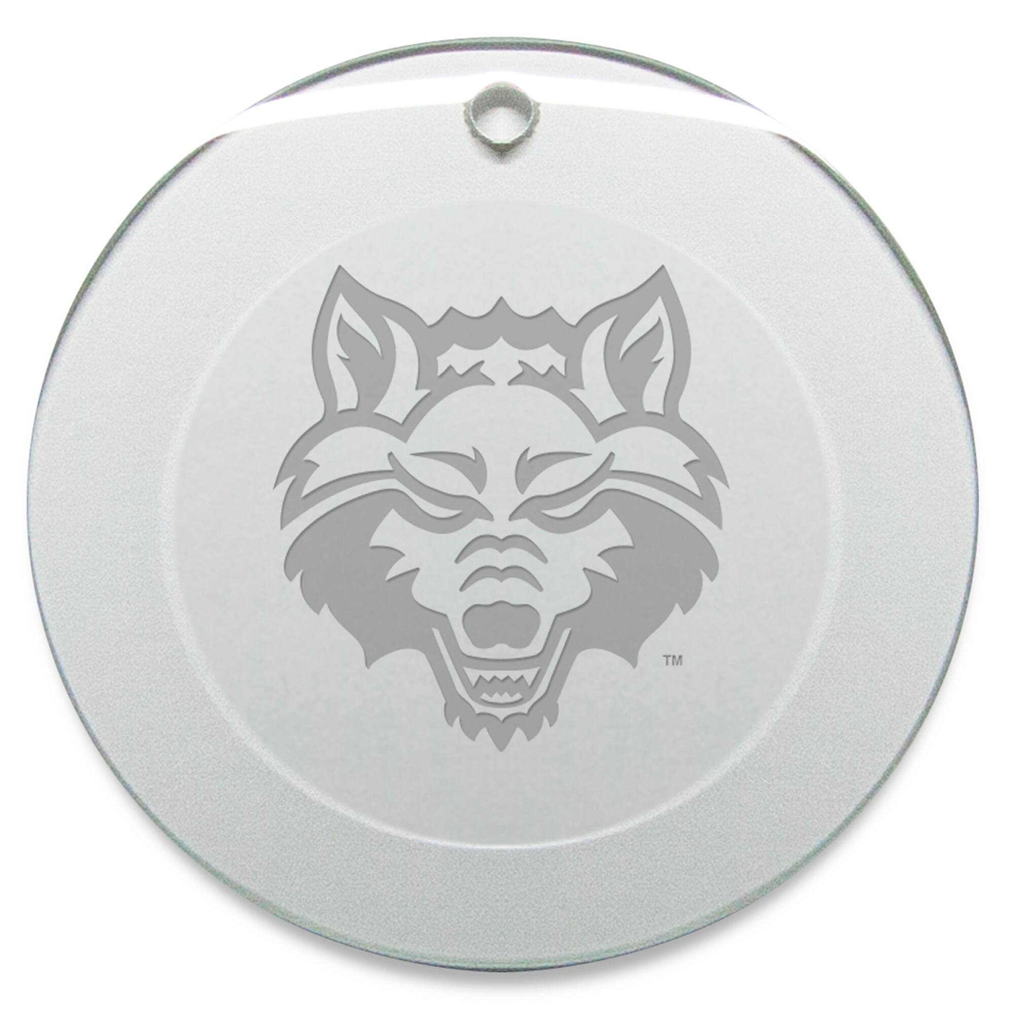 Front. Jardine - Arkansas State Red Wolves 3'' Glass Round Ornament - Multicolor.