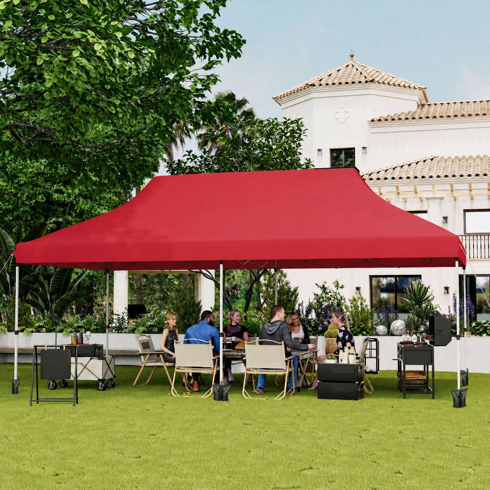 Alt View 3. Costway - Costway 10 x 20FT Pop-up Canopy Tent Folding Instant Sun Shelter with 3 Adjustable Heights - Red.