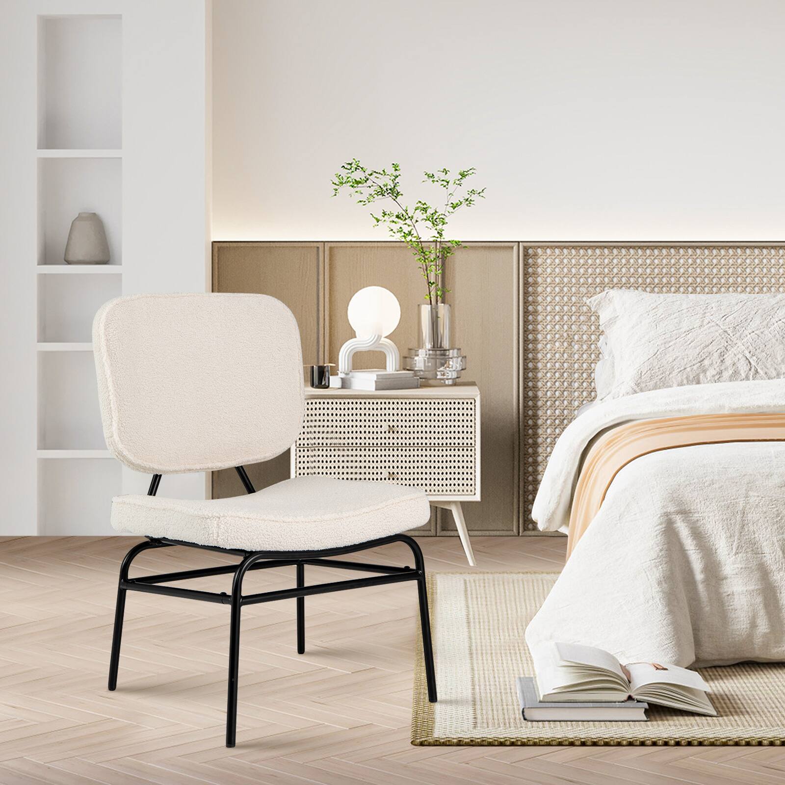 Alt View 7. Ecooso - Upholstered Accent Chair Sherpa Reading Chair with Sponge Padding - White.