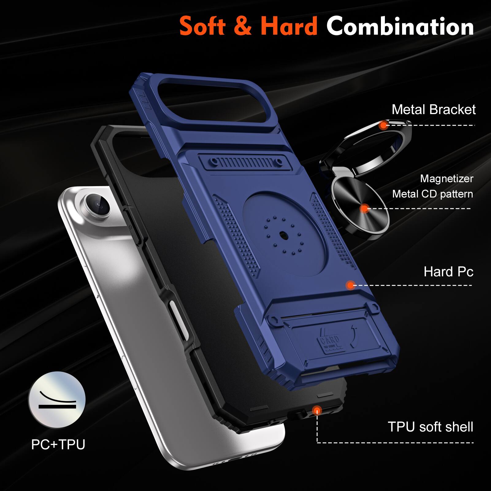 Soft & Hard Combination Metal Bracket Magnetizer Metal CD pattern Hard Pc 0 CARD - - PC+TPU TPU soft shell