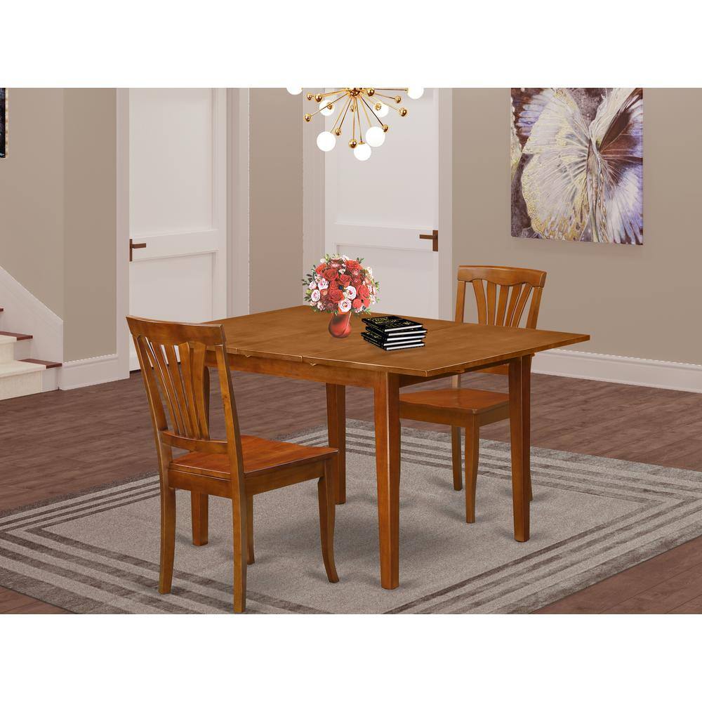 Back. East West Furniture - 3 Pc Milan Kitchen Table offering Leaf and 2 Wood Kitchen Chairs in Saddle Brown - Saddle Brown.