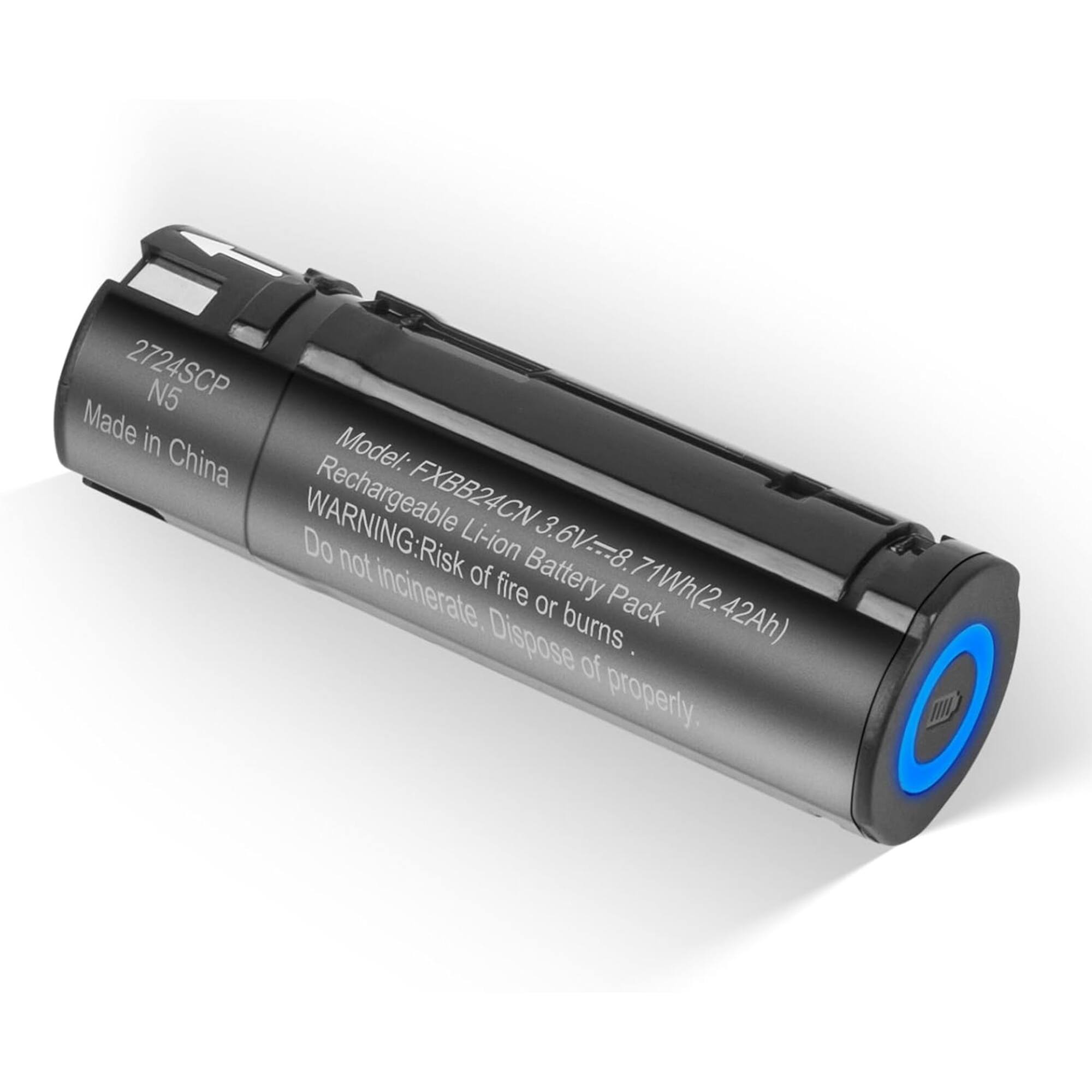 2724SCP N5  
Made in China  
Model: FXBB24CN  
Rechargeable Li-ion Battery Pack 3.6V-8.71Wh(2.42Ah)  
WARNING: Risk of fire or burns. Do not incinerate. Dispose of properly.