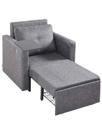 Front. VEVOR - Sleeper Sofa Bed, Convertible Sleeper Bed with Side Pocket, Pillow, Armrest and Desk Board - Gray.