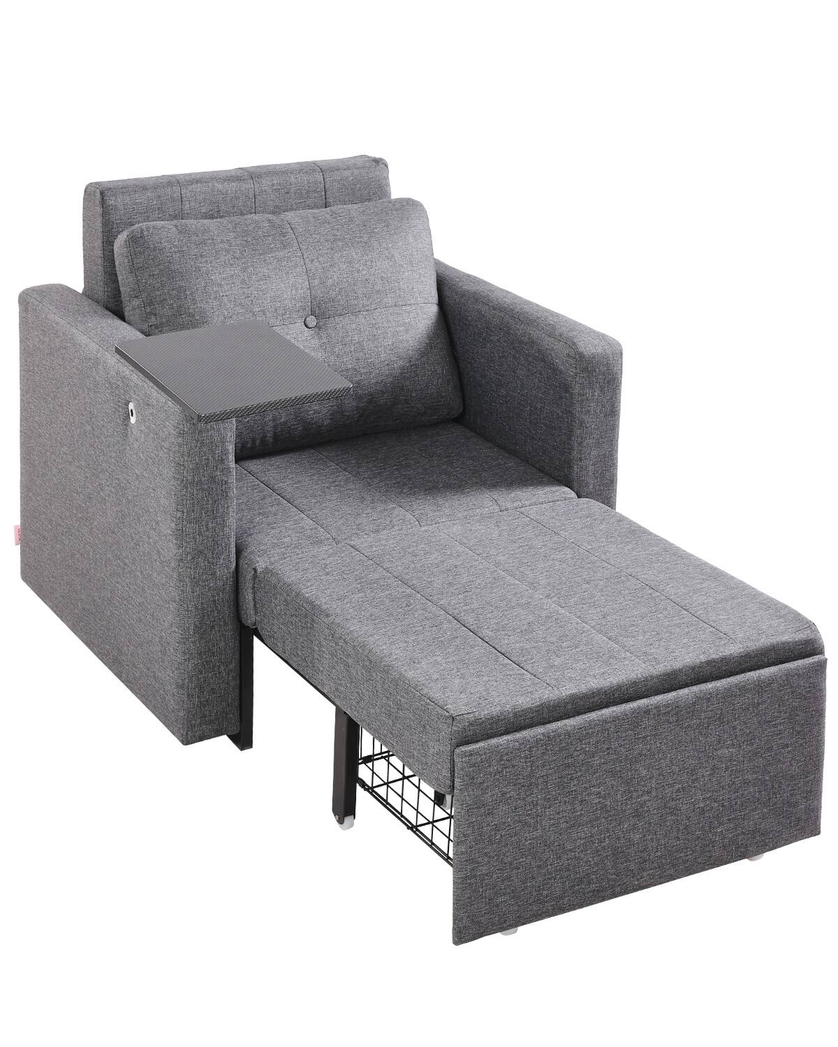 Front. VEVOR - Sleeper Sofa Bed, Convertible Sleeper Bed with Side Pocket, Pillow, Armrest and Desk Board - Gray.