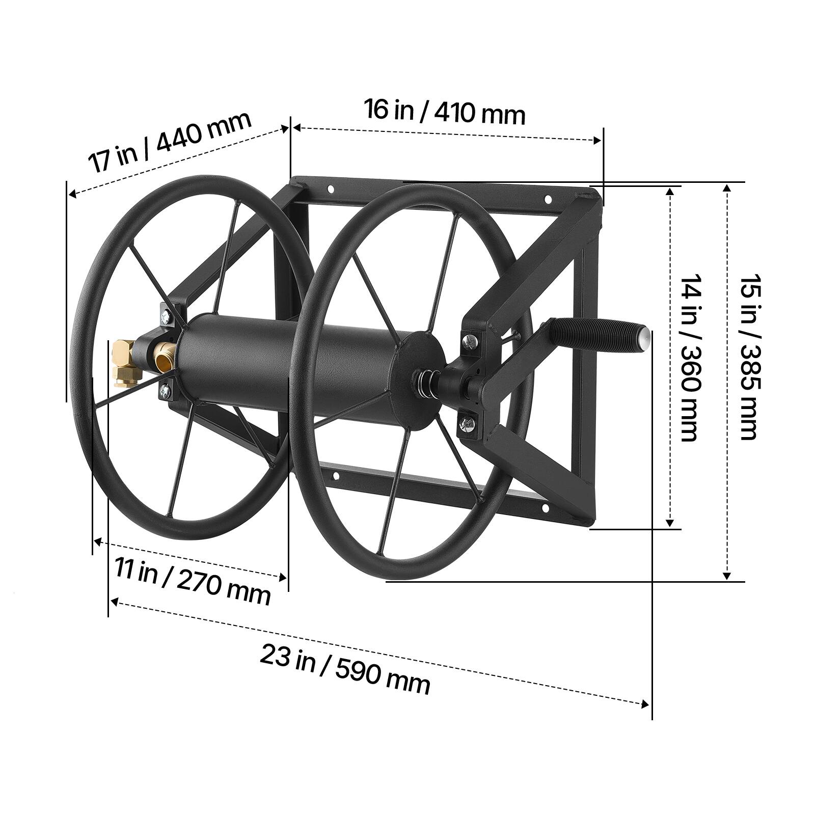 440 mm / 17 in  
16 in / 410 mm  
14 in / 360 mm  
15 in / 385 mm  
11 in / 270 mm  
23 in / 590 mm
