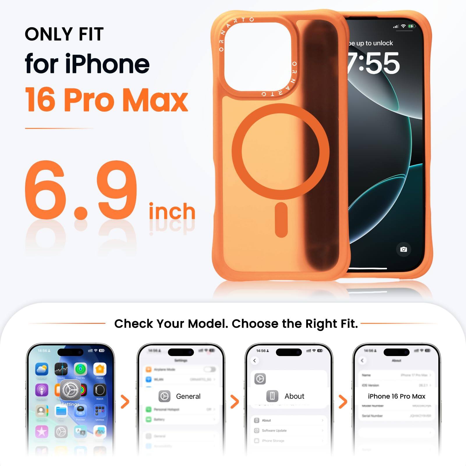 Ornarto Magnetic for iPhone 16 Pro Max Case 6.9