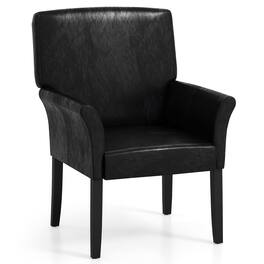 Costway - Executive PU Leather Guest Chair Reception Side Arm Chair Upholstered - Black