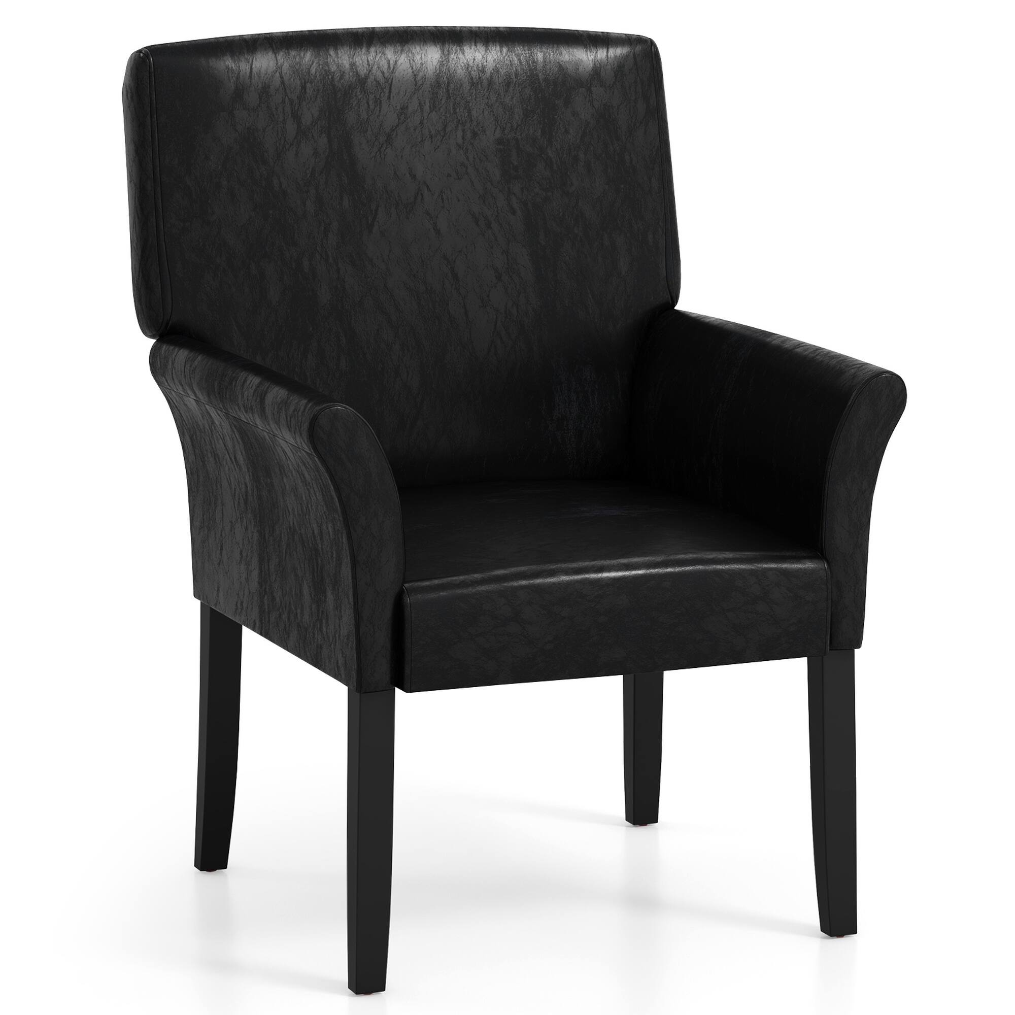 Costway - Executive PU Leather Guest Chair Reception Side Arm Chair Upholstered - Black