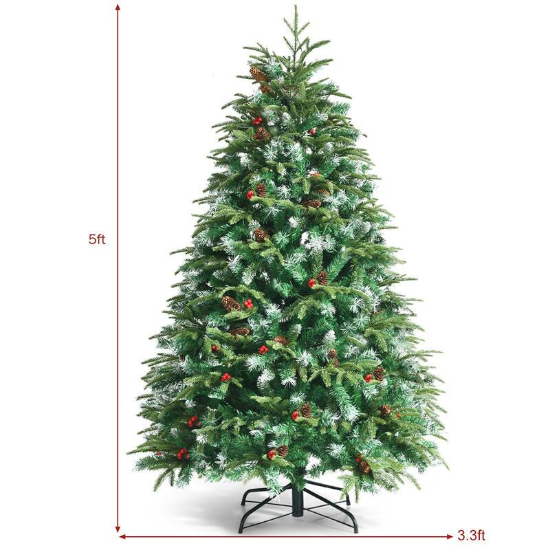 WELLFOR 5ft Pre‑lit Snow‑Dusted Artificial Christmas Tree with 581 ...