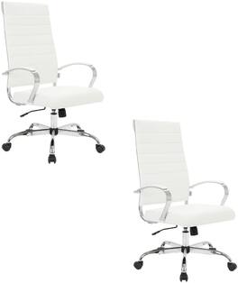 LeisureMod - Set of 2 Benmar High Back Ergonomic Leather Upholstered Office Chair with Adjustable Height and Padded Armrests - White