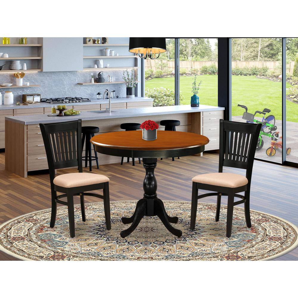 Angle. East West Furniture - East West Furniture 3-Pc Kitchen Dining Table Set Consists of a Kitchen Table and 2 Linen Fabric Mid Century Chairs - Multi-Color.