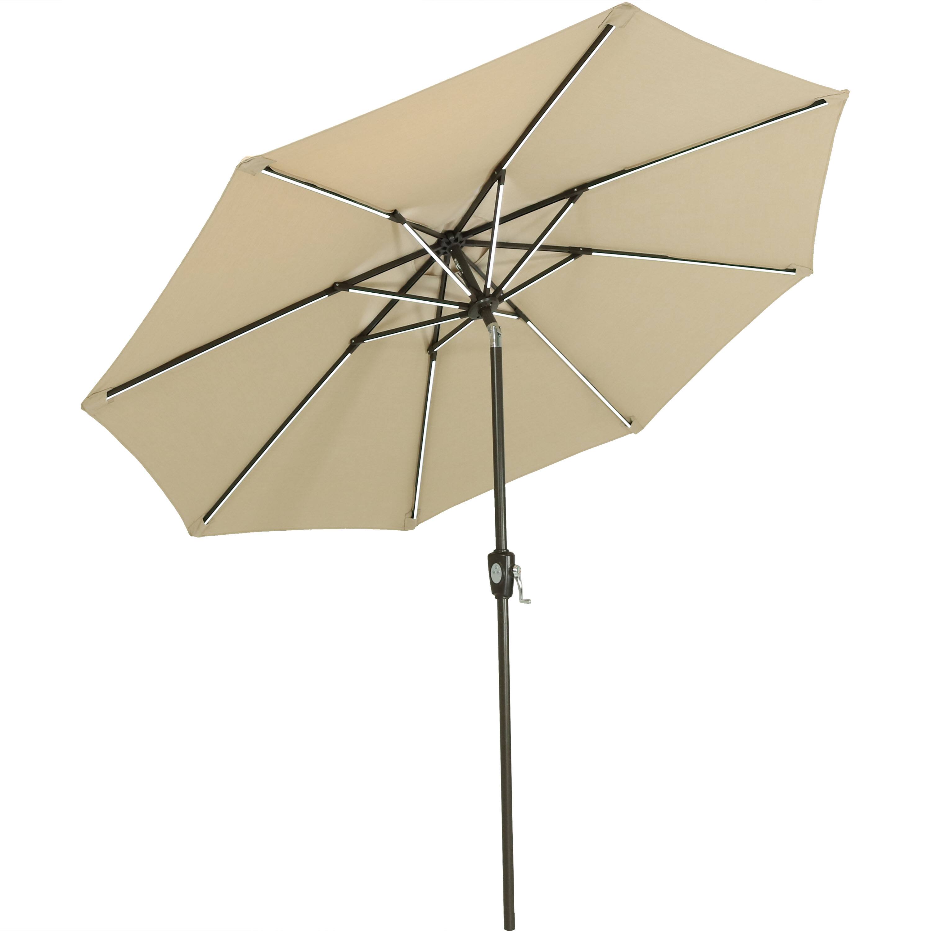 Front. Sunnydaze - 9 ft Solar Sunbrella Patio Umbrella with Tilt - Beige.