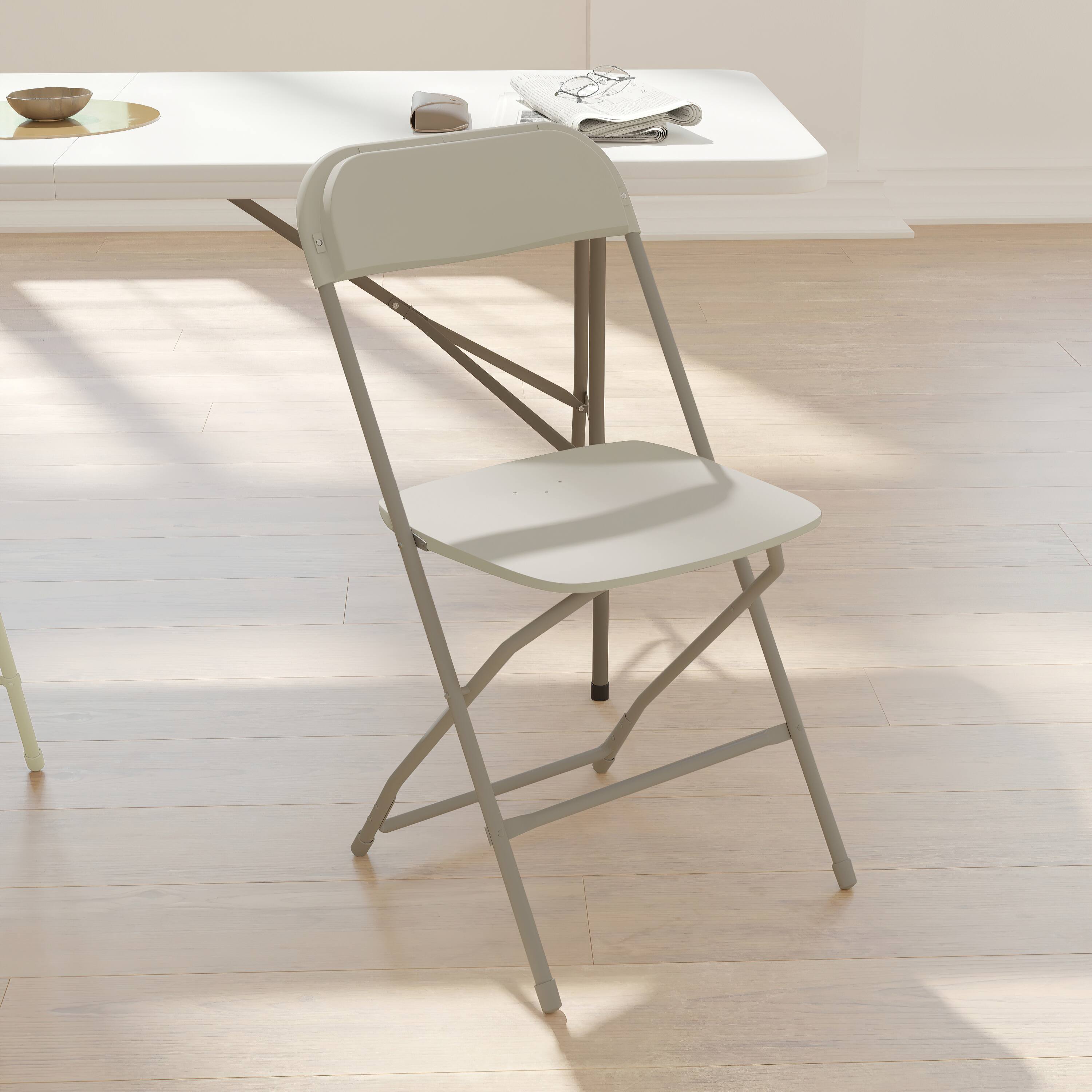 Alt View 4. Emma + Oliver - Set of 6 Stackable Folding Plastic Chairs - 650 LB Weight Capacity - Beige.