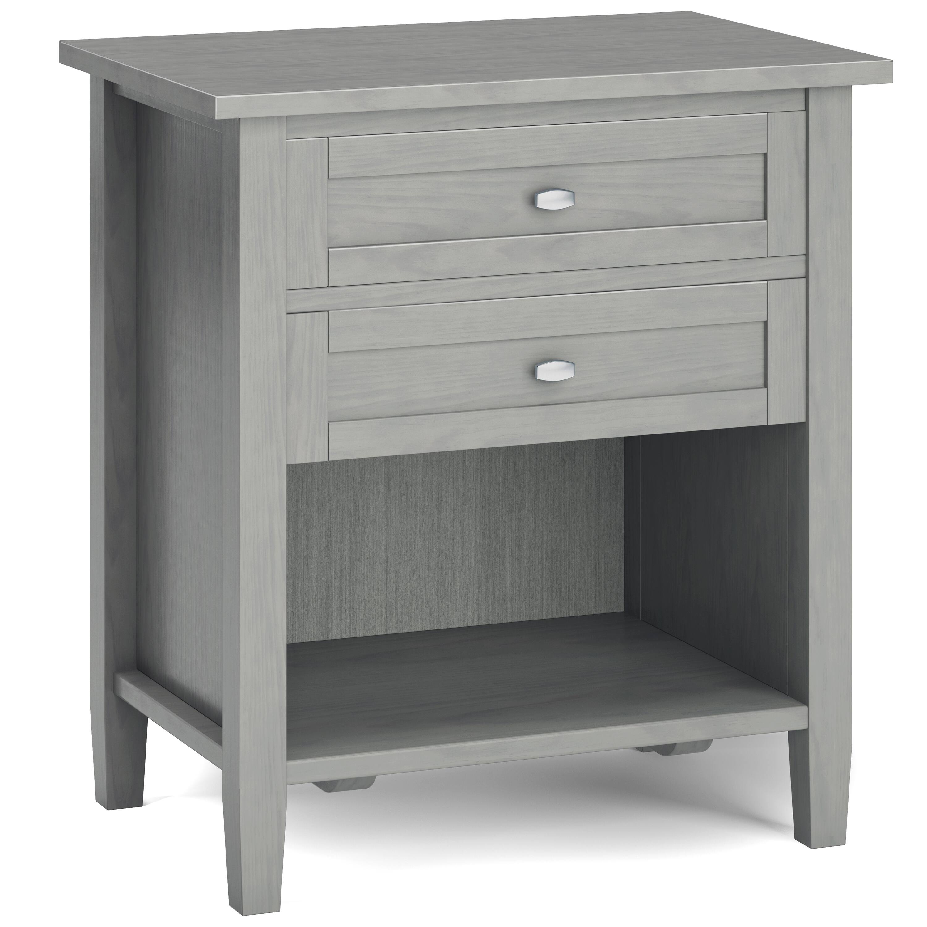 Front. Simpli Home - Warm Shaker Solid Wood 24 inch Wide Transitional Nightstand in Fog Grey - Fog Grey.