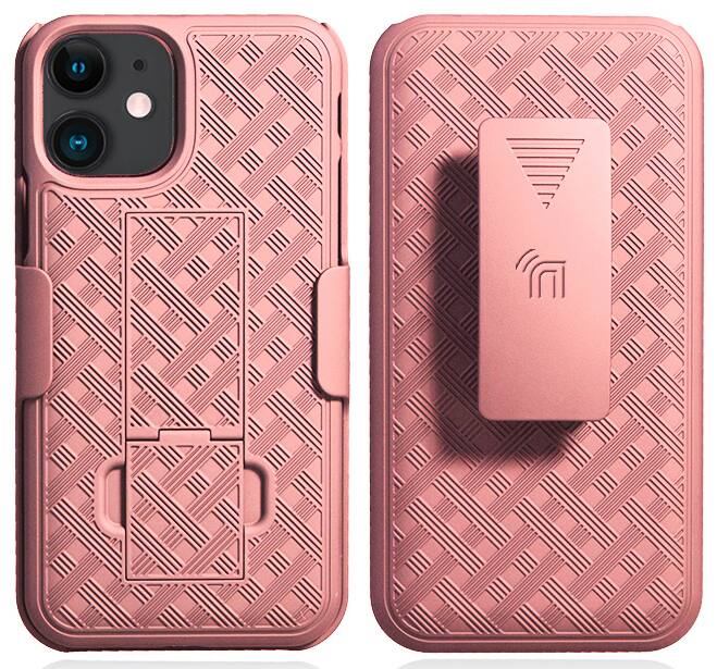 Alt View 2. Nakedcellphone - Case with Stand and Screen Protector and Belt Clip Holster for iPhone 11 - Rose Gold.
