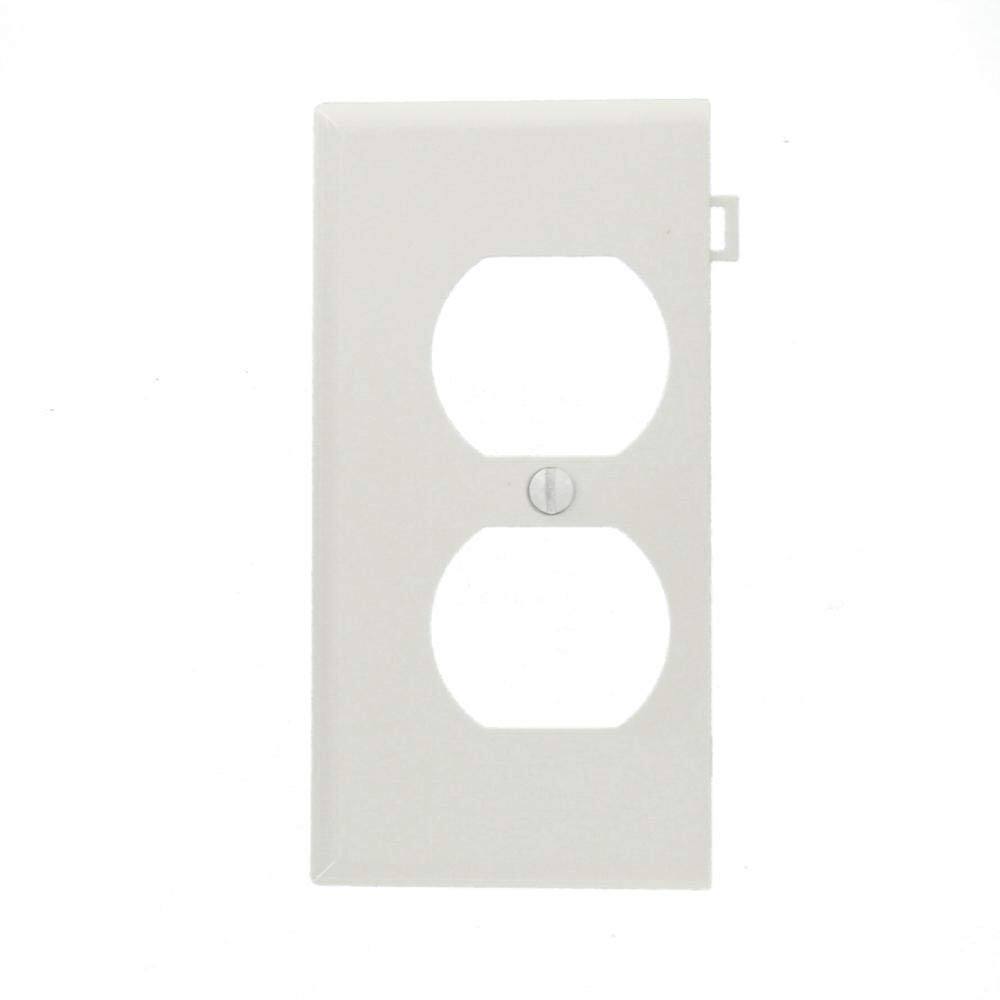Angle. Leviton - PSE8 Duplex Receptacle Sectional Wall Plate, 1-Gang - White.
