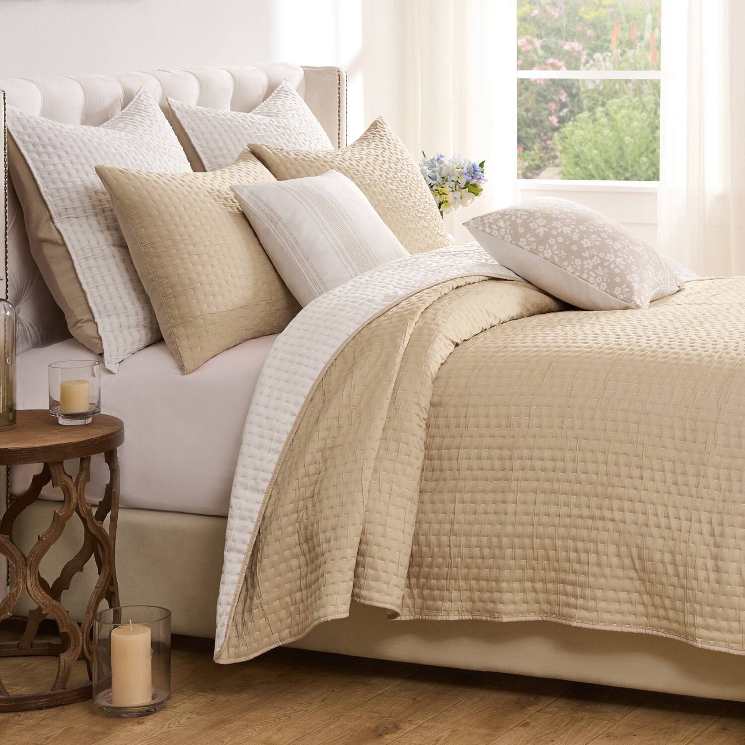 Back. Greenland Home Fashions - Greenland Home Fashions Homestead 100% Woven Polyester Jacquard 3-Piece King/Cal King Coverlet Set Natural - Natural.
