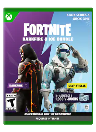 XBOX SERIES X
XBOX ONE
FORTNITE
DARKFIRE & ICE BUNDLE
DARKFIRE
DEEP FREEZE
TEEN
T ESRB
10+ COSMETICS & 1,000 V-BUCKS
GAME DOWNLOAD ONLY - NO DISC INCLUDED
REQUIRES INTERNET
EPIC GAMES - T (Teen 13+)