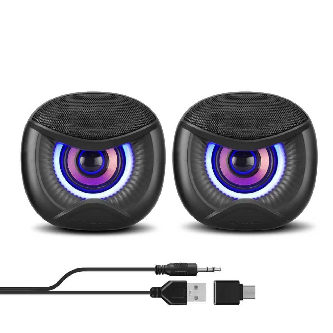 Cedar Assembly - Usb Computer Speakers For Rgb Lighting Pc With A Usb-c Interface Are Suitable Desktop Laptop Monitor Owl - Blue light