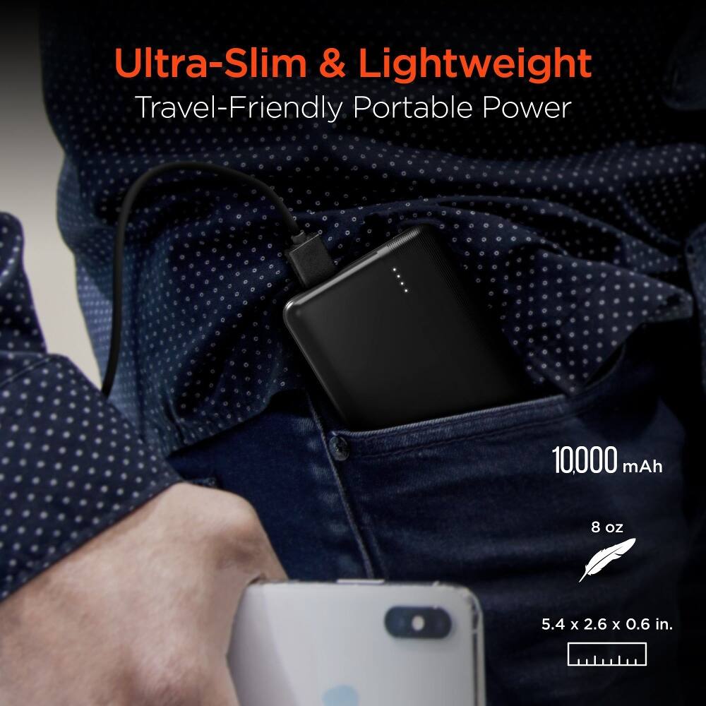 Ultra-Slim & Lightweight Travel-Friendly Portable Power

10000 mAh

8 oz

5.4 x 2.6 x 0.6 in.
