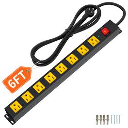 Dazzed Corner - 8 Outlet Long Power Strip, 6 FT Power Cord, Wall Mount Metal Powerstrip - Black and Yellow