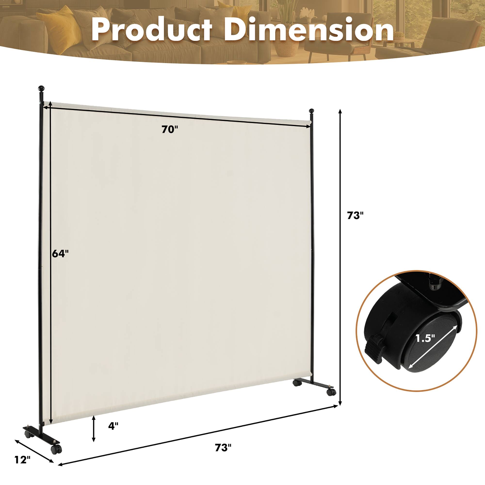 Product Dimension  
70"  
73H  
64"  
1.5"  
4"  
12"  
73TH