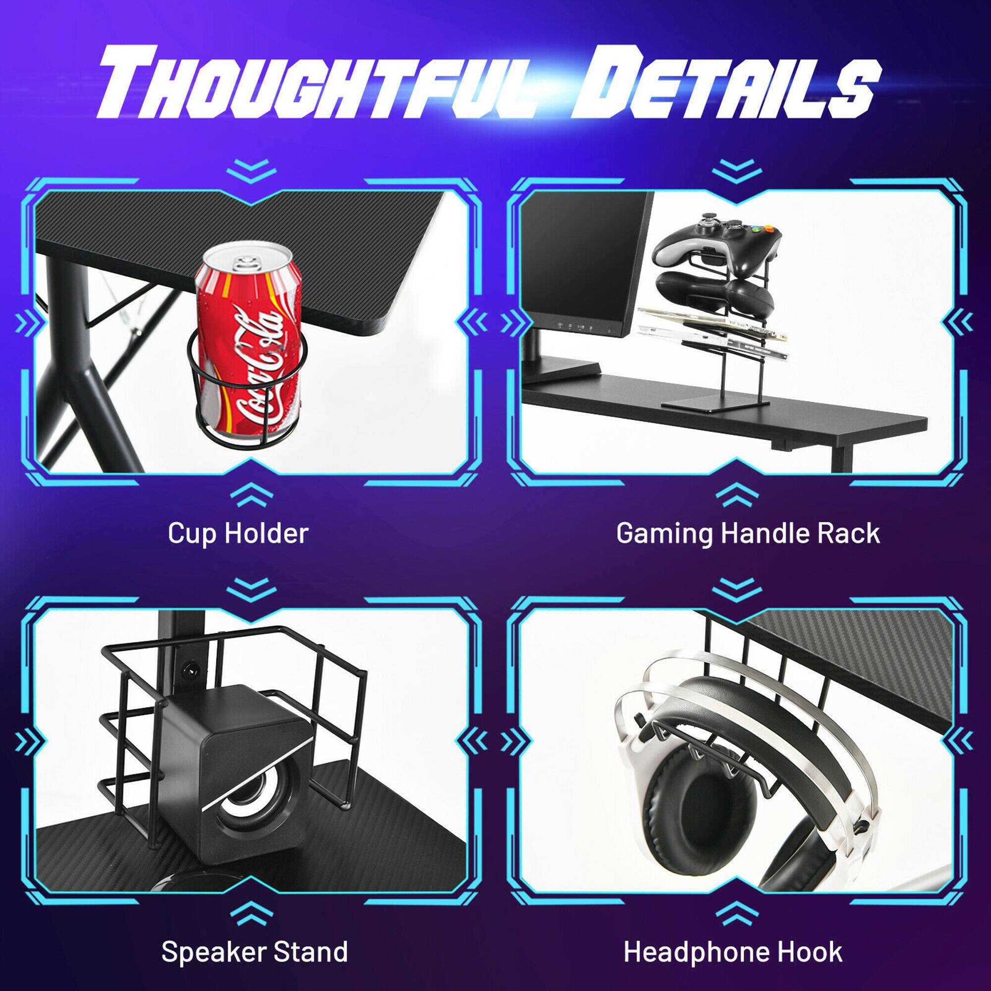 THOUGHTFUL DETAILS:

1. Coca-Cola Cup Holder
2. Gaming Handle Rack
3. Speaker Stand
4. Headphone Hook