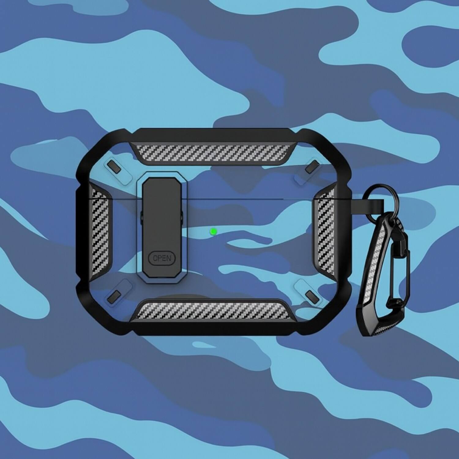 Angle. SaharaCase - Apple Airpods Pro 3 Secure Lock Case | Heavy Duty | Shock Absorbing Corners | Raider Series - Camo Blue.
