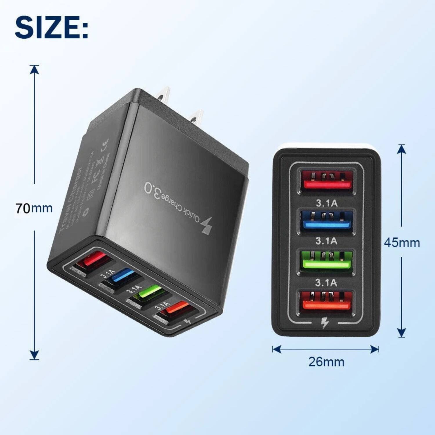 SIZE:  
70mm x 45mm x 26mm  

3.1A  
3.1A  
3.1A  
3.1A