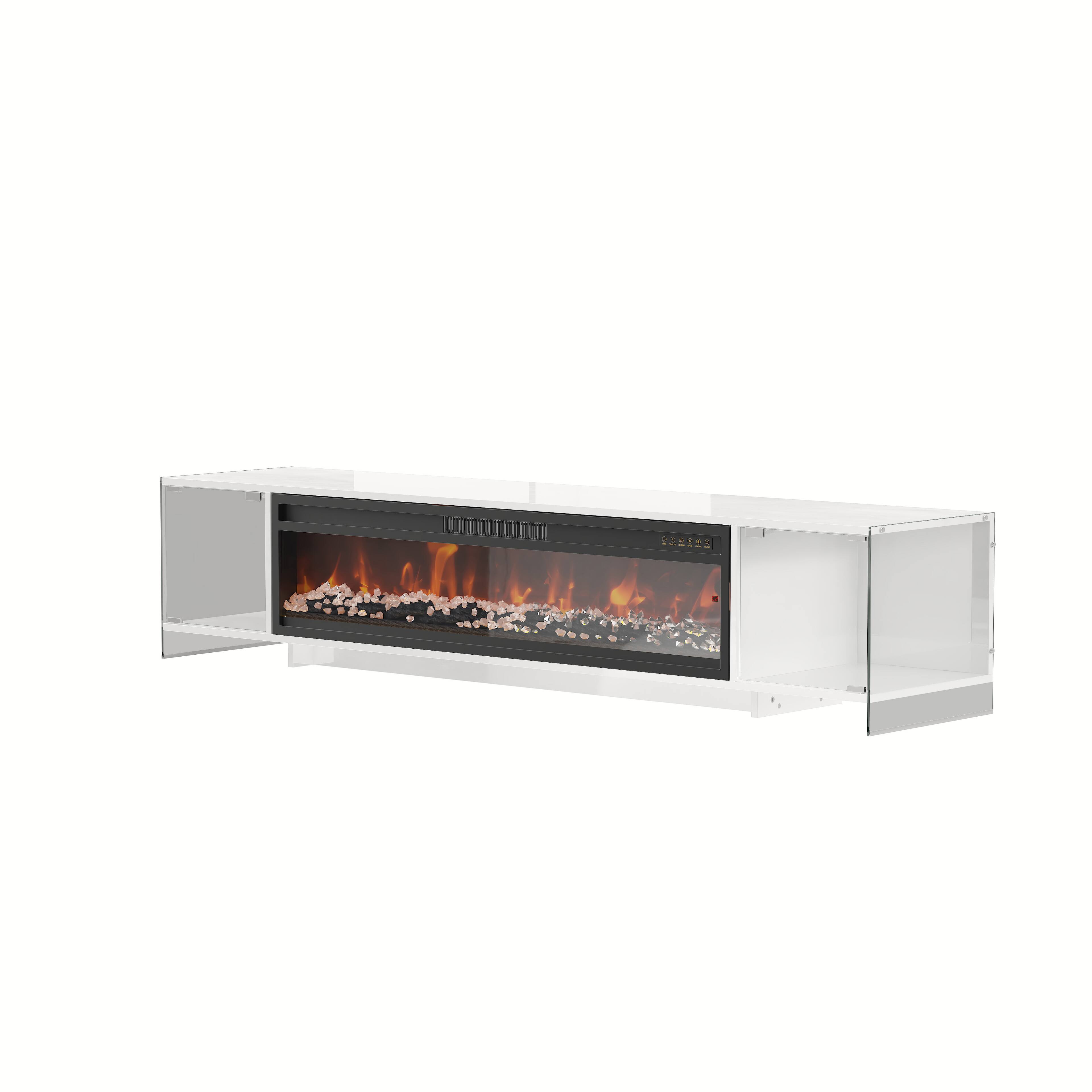 Alt View 1. Famapy - 70.9-Inch Fireplace TV Stand with 46-Inch Electric Fireplace, Glass Display Cabinets and 3-Color LED Lights - White.