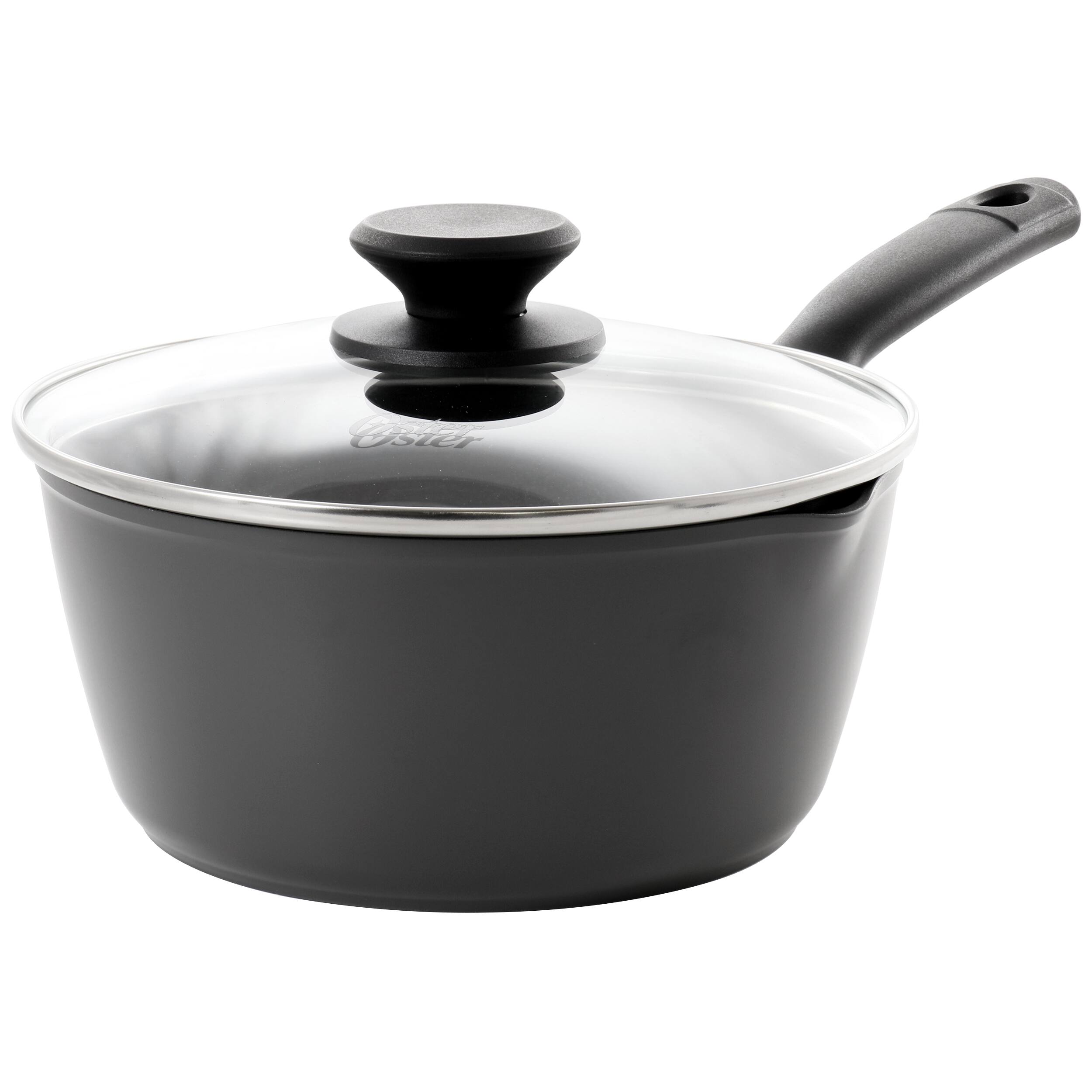 Front. Oster - Oster Kingsway 2.6 Quart Aluminum Nonstick Saucepan in Black - Black.