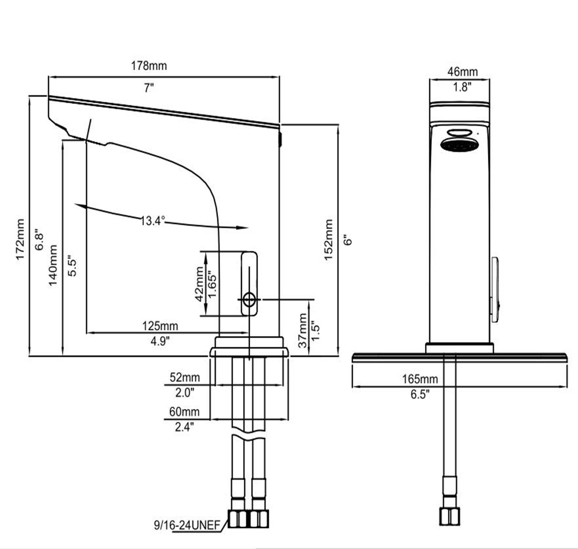 178mm 7"  
46mm 1.8"  
172mm 6.8"  
140mm 5.5"  
13.4°  
125mm 4.9"  
42mm 1.65"  
152mm 6"  
37mm 1.5"  
52mm 2.0"  
60mm 2.4"  
165mm 6.5"  
9/16-24UNEF