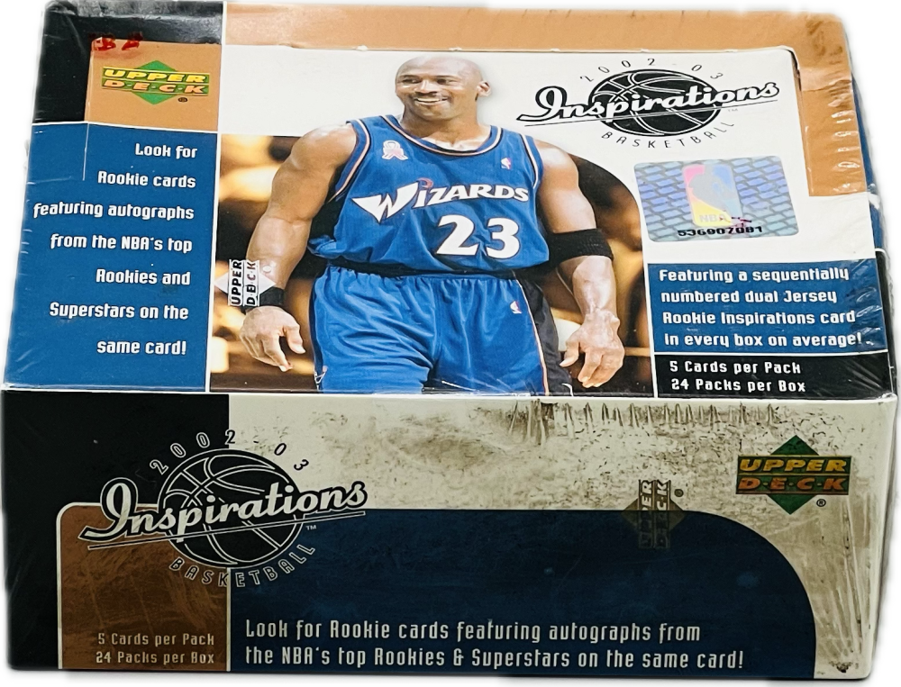 UPPER DECK Inspirations Look for Rookie cards featuring autographs from the NBA's top Rookies and Superstars on the same card! 5 Cards per Pack 24 Packs per Box 2002-03 UPPER DECK Inspirations BASKETBALL Look for Rookie cards featuring autographs from the NBA's top Rookies & Superstars on the same card! Featuring a sequentially numbered dual Jersey Rookie Inspirations card in every box on average!