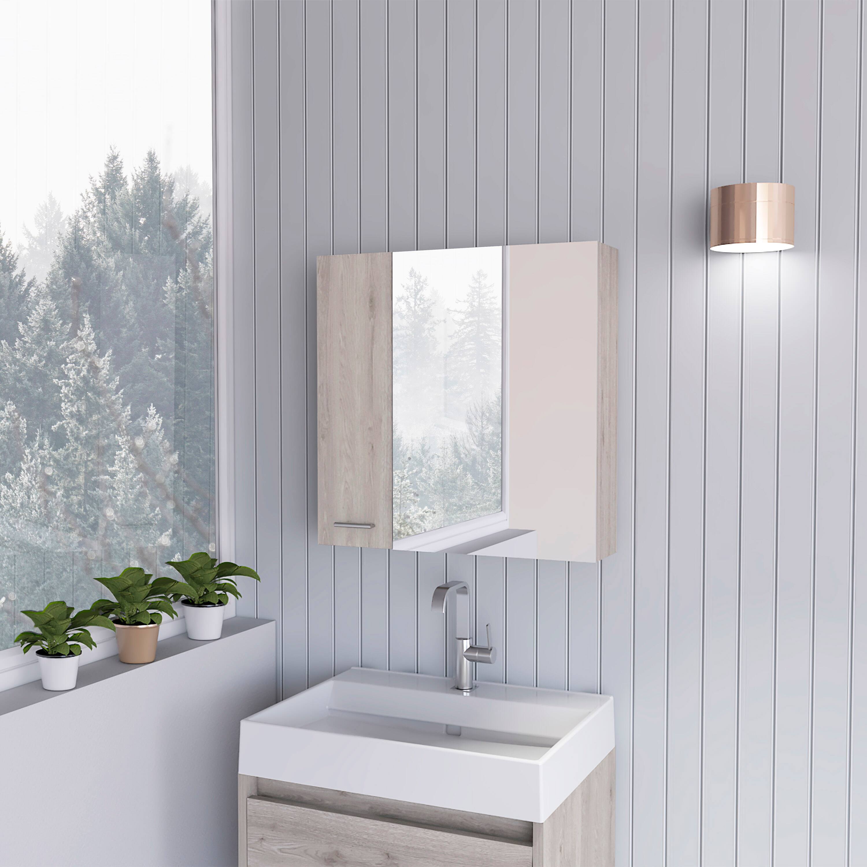 Angle. TuHome - Sines Medicine Cabinet, Four Internal Shelves, Double Door - Light Gray.