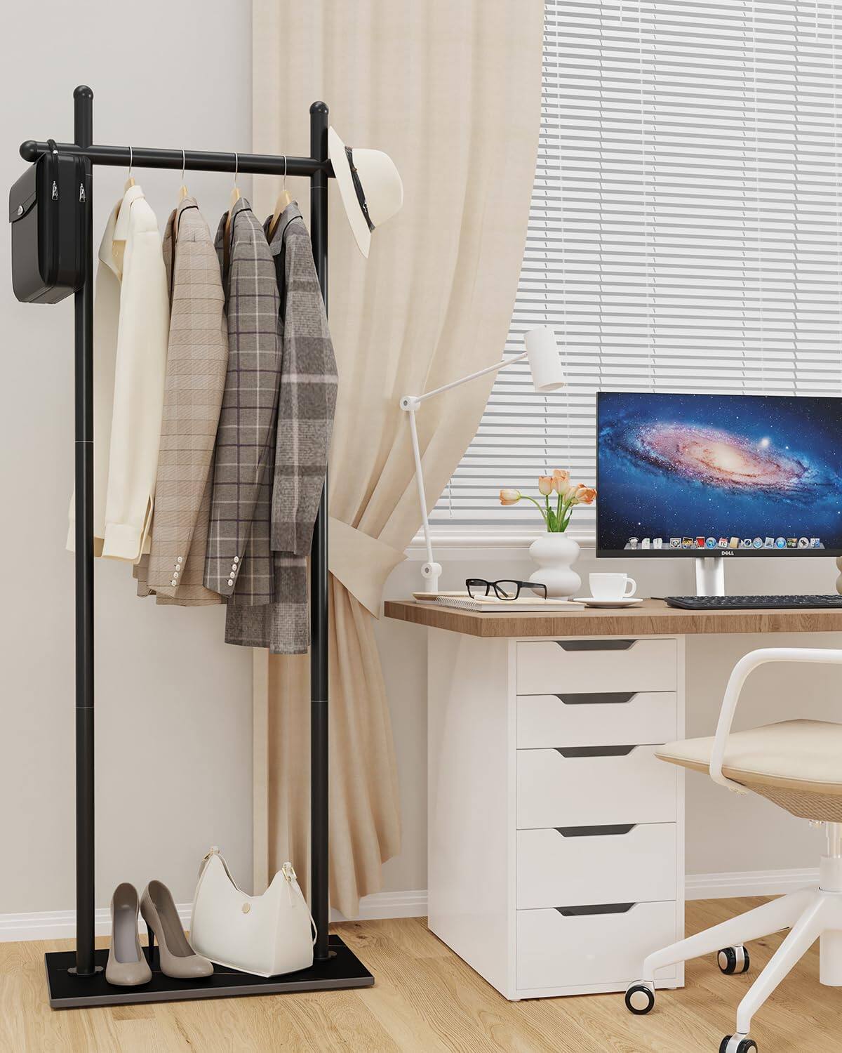 Alt View 2. Refined Abode Design - Coat Rack Freestanding With Rock Base Metal Hanger Stand Industrial Garment Clothes Tree For Bedroom Living... - White 19.7*11.8*68.9in.