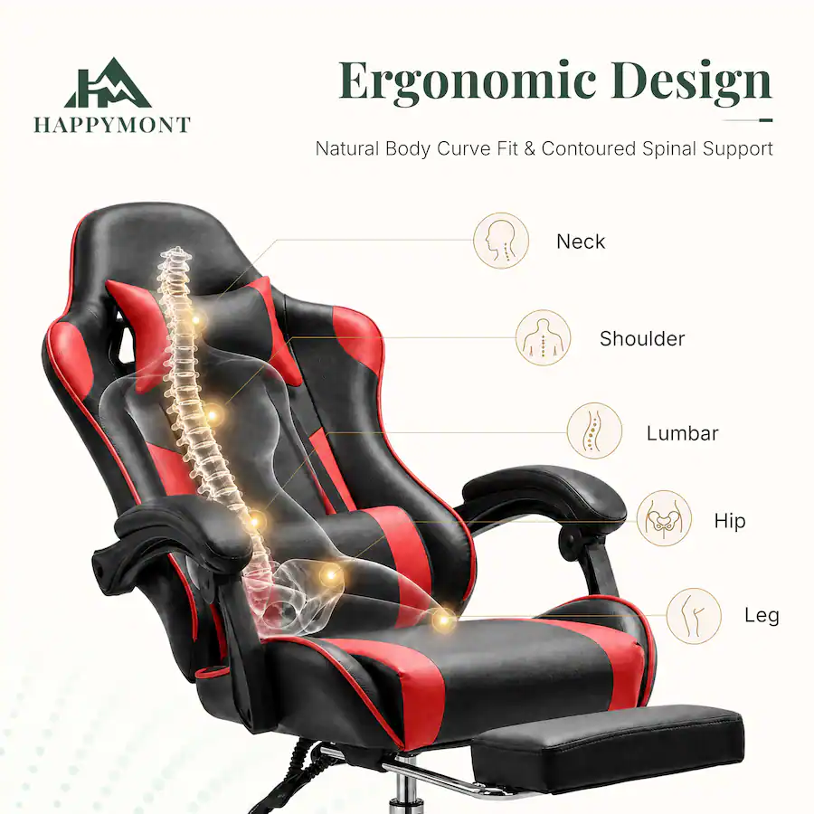 Red Block Computer Chair Sweetcrispy Faux Leather Ergonomic Gaming Chair, Adjustable Height ...