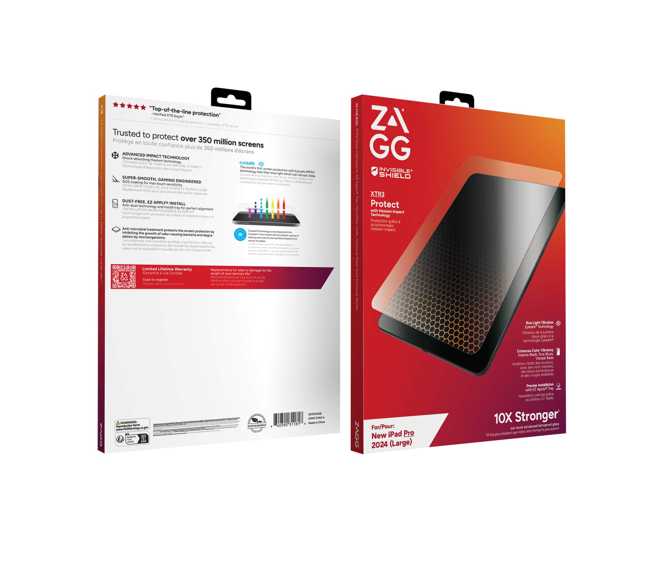 The image features a box and a manual for a ZAGG product, which is a protective case for a tablet. The box is red and white, while the manual is white. The product is designed to protect the tablet from scratches and impacts, providing a durable and reliable solution for tablet users. The box and manual are placed next to each other, showcasing the product and its accompanying documentation.