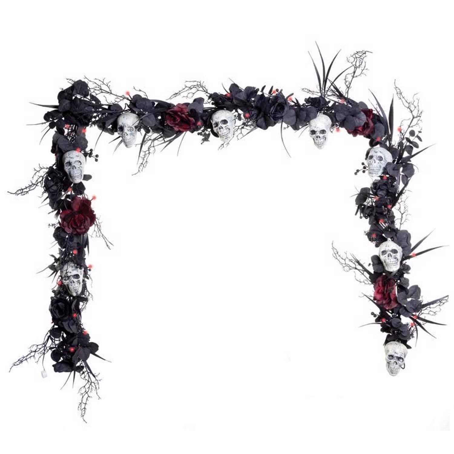 Front. Celebrations - Celebrations Red 50 ct 9 ft. LED Skull Garland Halloween Decor - Black | White | Red.
