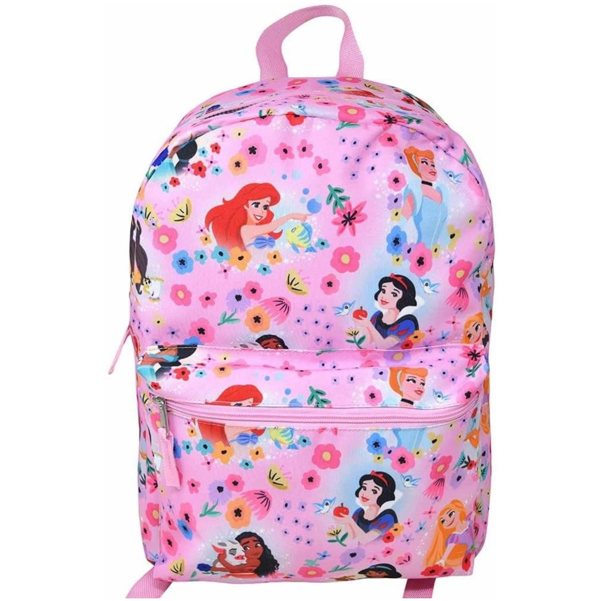 Front. Disney - Disney Princess 16" Backpack with All Over Print, Pink Floral Design - Assorted Pre-Pack.