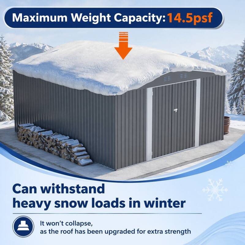 Maximum Weight Capacity: 14.5psf

Can withstand heavy snow loads in winter

It won't collapse, as the roof has been upgraded for extra strength